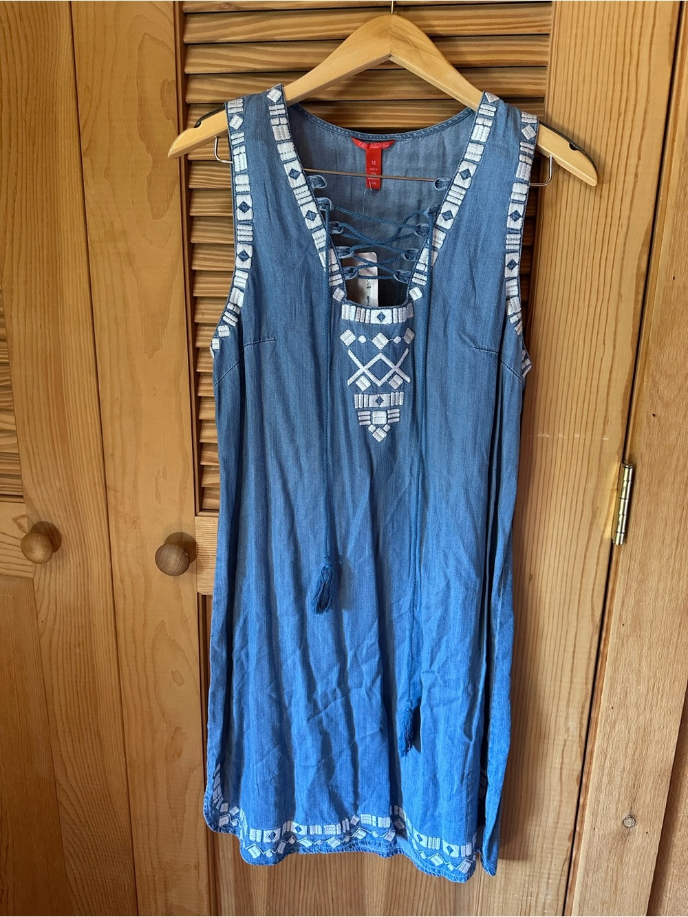 Chelsea & Violet Blue Embroidered Lace-Up Tank Dress